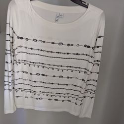 Women's Elle brand White/Gray/Silver Long Sleeve Shirt Size S