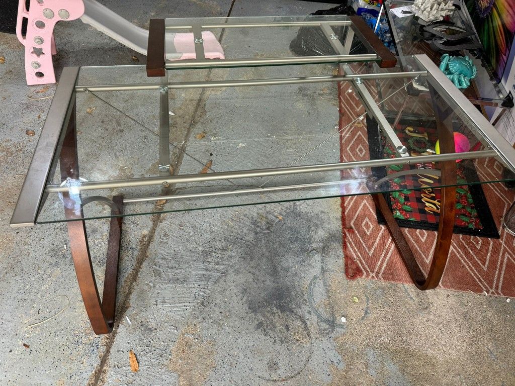 Two Tier Glass And Wood Desk