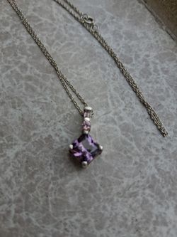Amethyst  and pink stone silver necklace