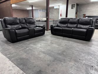 Genuine Leather Power Reclining Sofa and Loveseat