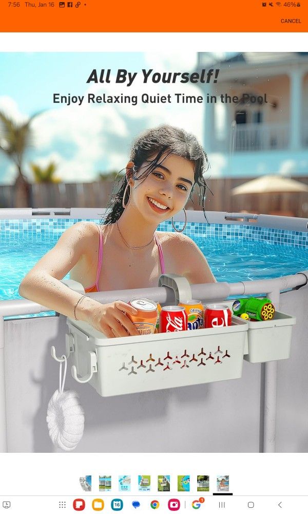 Swimming Pool Storage Basket With Pool Cup Holder