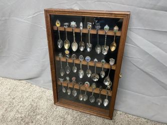 Vintage Lot of Collectible Travel Spoons in Display Case