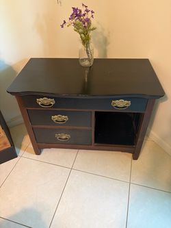 Black Painted Wood Dresser with Brass Handles
