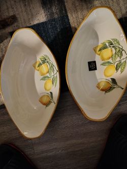 Italian Ceramic Lemon Oval Serving Bowls Set of 2