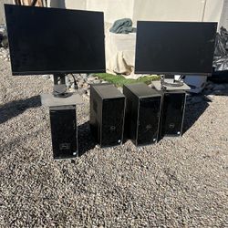 2 monitors and 4 office computers