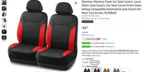 Skechers Memory Foam *2 Front* Car Seat Covers Black and Red.