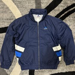 Vintage Adidas Men’s Nylon Hooded Jacket Blue Embroidered Size Medium