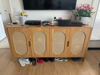 Wood TV Stand with Cane Door Panels