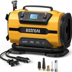 AstroAl Tire Inflator Portable Air Compressor Pump 150PSI 12V DC/110V AC with Dual Metal Motors &LED Light