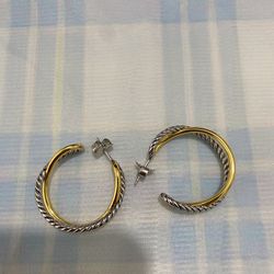 David Yurman Double Hoop Earrings In Gold And Silver 