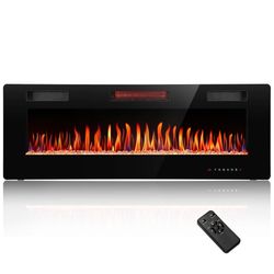 NEW Fireplace R.W.FLAME C3 Series 60" Black Ultra-Thin Recessed Wall-Mounted Electric Fireplace