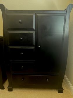 Modern Black 5-Drawers, 1 Door (1 Shelf & Hanging Rod) Chest