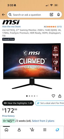 msi G273CQ, 27" Gaming Curved Monitor