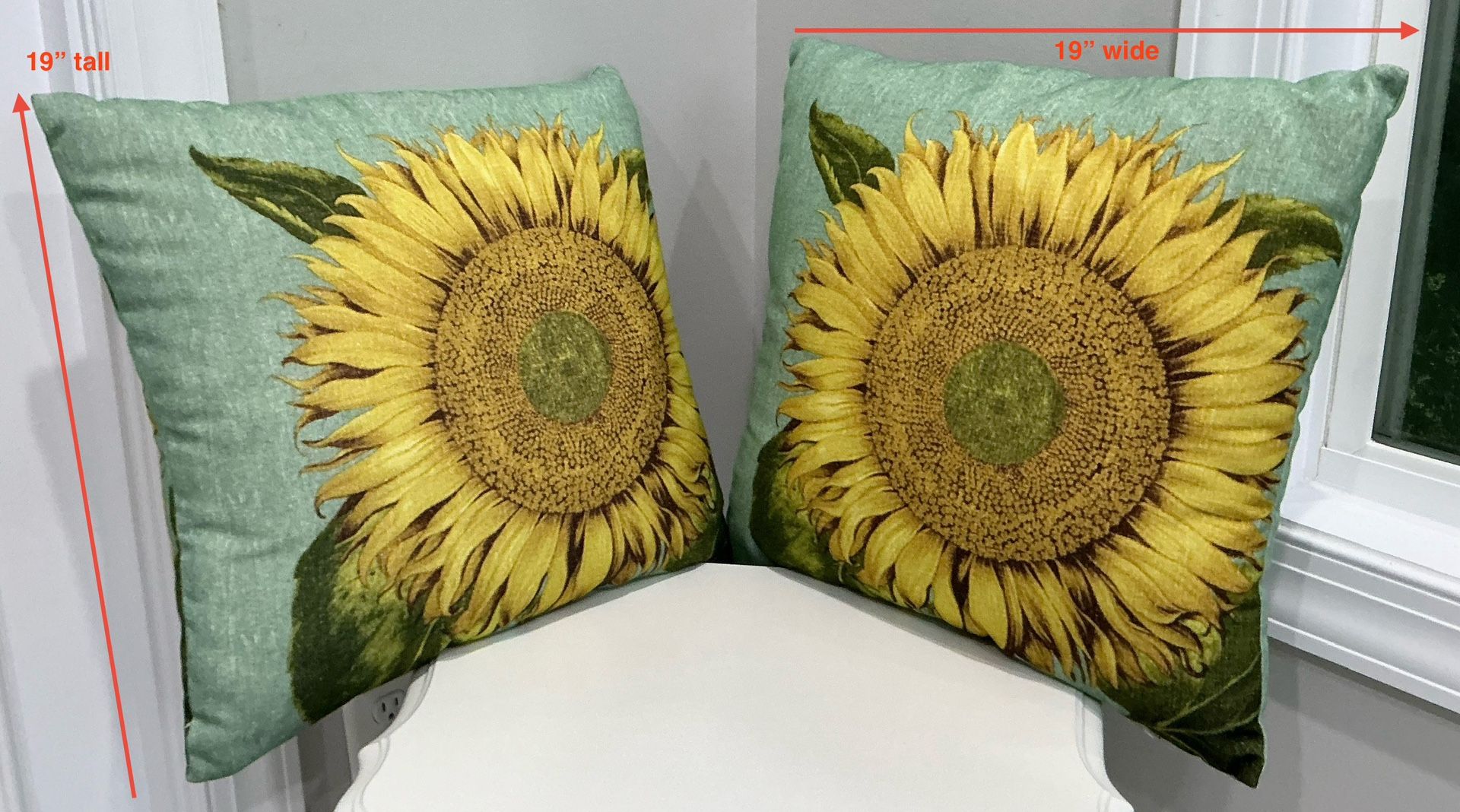 Pair of Pottery Barn Reversible Dark Sea Foam with Sunflowers Throw Pillows