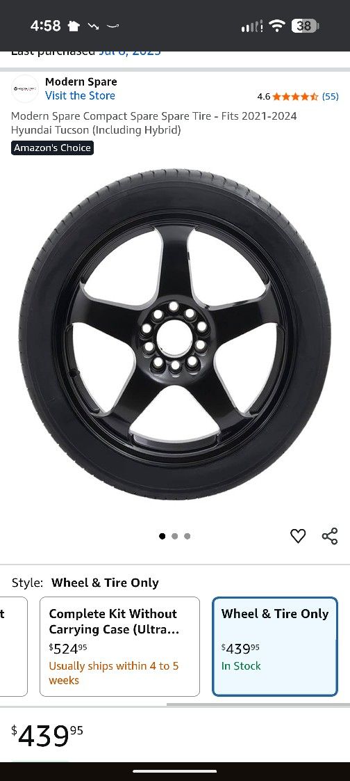 Spare Tire - Compact Space Saver Tire For 2021-2024 Hyundai Tucson