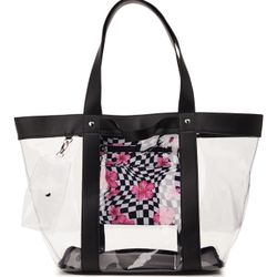 No Boundaries Women's Vinyl Beach Tote with Removable Glasses Case, Black