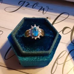 Natural Royal Blue Topaz Diamond Ring