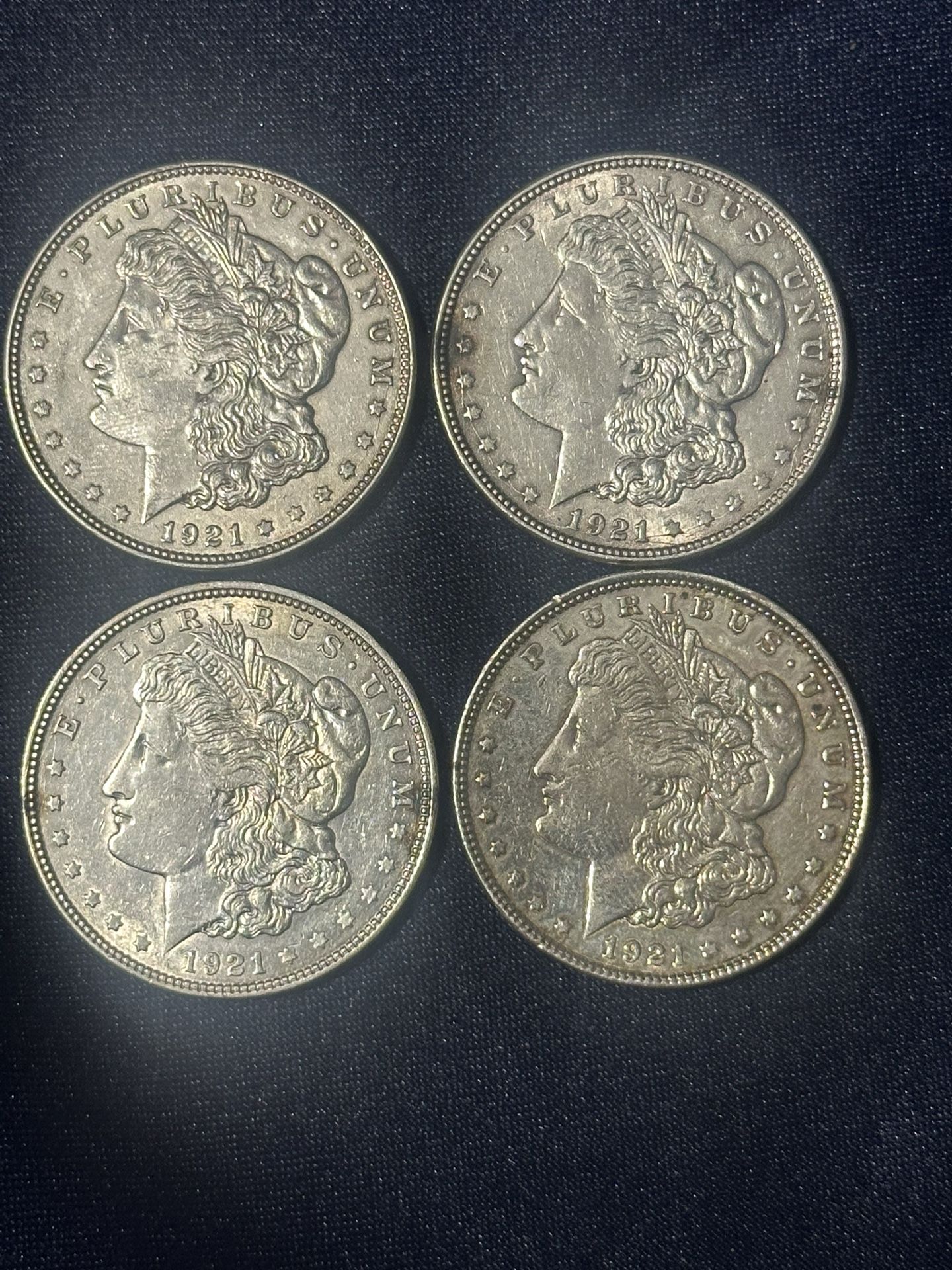 4- 1921 US Morgan Silver Dollars