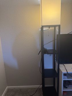 Black Modern Floor Lamp with Built-In Shelves