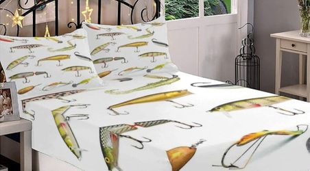 Fishing Lure Bait Tackle Queen Bed Pillowcases And Duvet