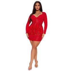 Size 3X Fashion Nova Rhinestone Mini Dress - Red