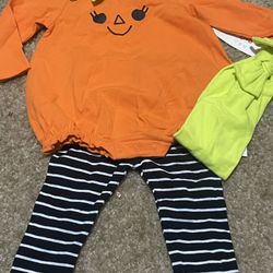 Nb Cat & Jack Pumpkin Outfit With Headband 