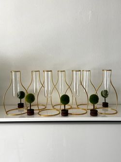 6 Gold Flower Vase Stand w/Glass Tube- 12 Floreros con base dorada