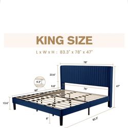 King Bed Frame (Metal frame Velvet Fabric) With headboard