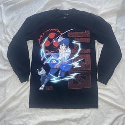 Naruto Men's Small T-Shirt Sasuke Uchiha Long Sleeve Black