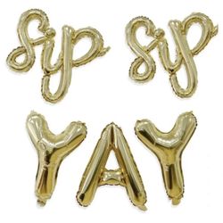 Air Filled Gold Metallic Ballon Banner “Sip YAY Sip” Brunch Birthday Party 