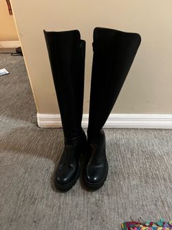 Black faux leather knee high boots 8.5