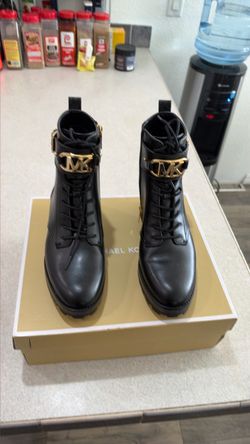 Michael Kors Black Leather Combat Boots—Size 8M