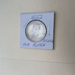 SILVER  ONE RUPEE-- 1918 INDIA