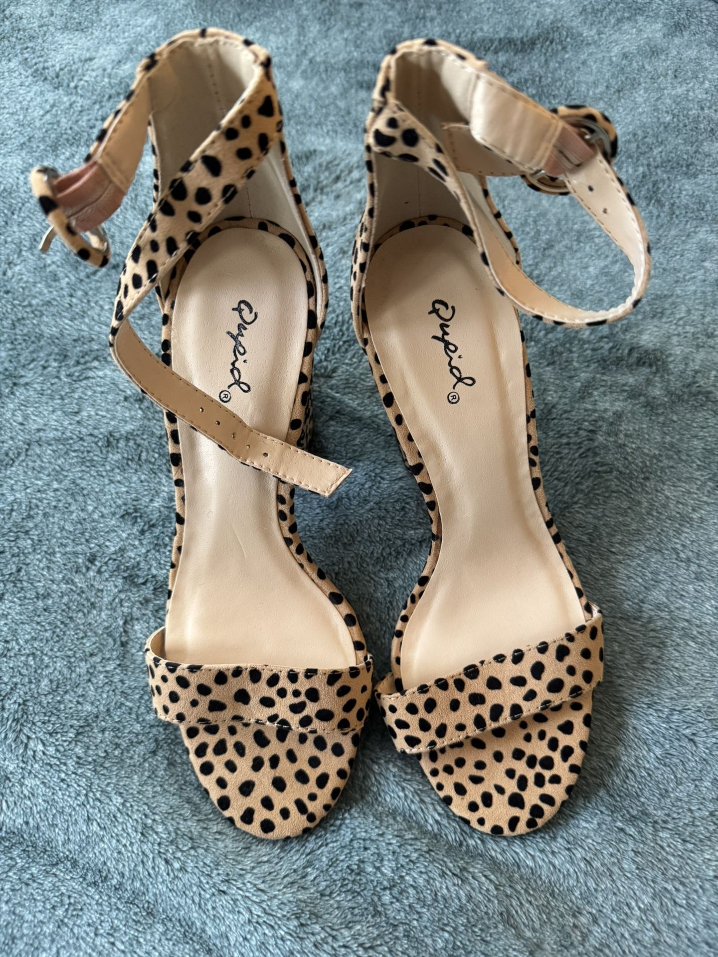 Qupid Leopard Print Strap Heels