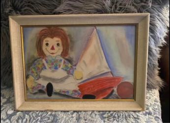 1960’s professionally framed, Raggedy Ann with sailboat, print/art.