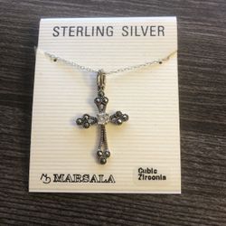 new sterling silver cross pendant & necklace