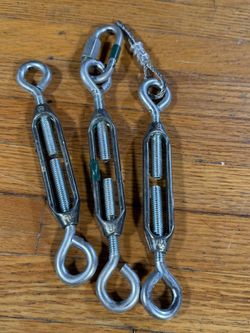 Lot of 3 Galvanized Turnbuckles Eye Hook Ends with Quick Link & Cable