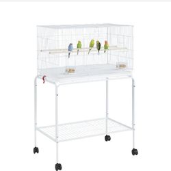 47-inch Flight Bird Cages for Parakeets Cockatiels Conures Budgies Finches Lovebirds Canaries Parrots Breeding Birdcage with Detachable Rolling Stand,