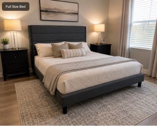 Full Size Upholstered Bed Frame – Dark Gray