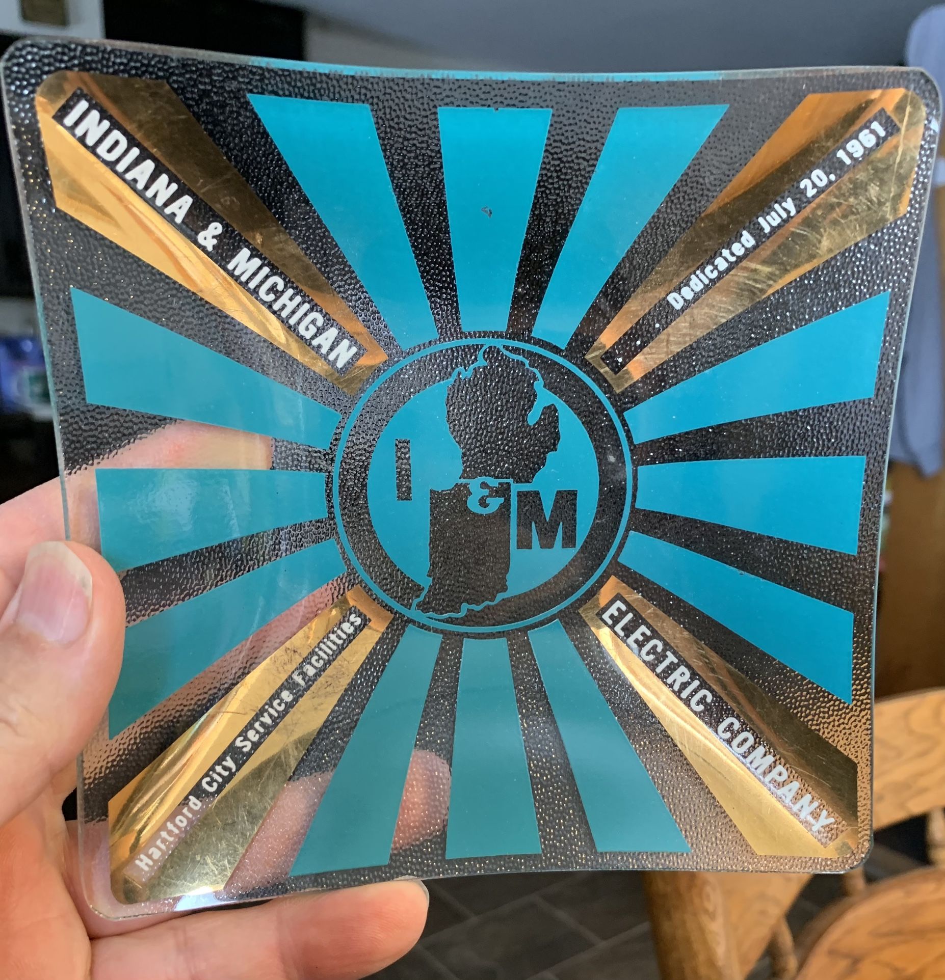  MCM Vintage Indiana & Michigan Electric Co.1961 Glass Dish Bowl Souvenir Square