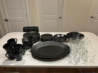 Crate and Barrel Marin Matte Black Dishware, Drinkware, Serving 44-piece Set