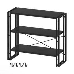 Bookshelf, 3-Tier Industrial Bookcase, Black Open Book Shelf