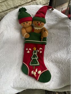vintage-style 3D plush gingerbread Christmas stocking