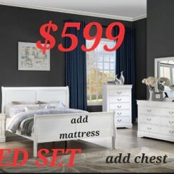 QUEEN BED FRAME DRESSER MIRROR AND NIGHTSTAND ADD MATTRESS $199 EASY CREDIT APPROVAL