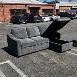 Coddle Aria Fabric Sleeper Sofa with Reversible Chaise and Storage, Gray 