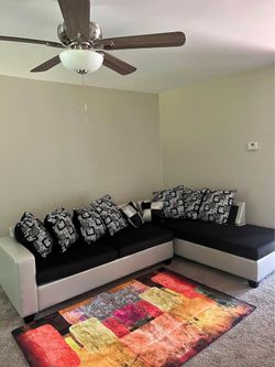 🔥 Brand New Silver & Black L-Shape Sectional Sofa with Chaise & Pillows | Modern 2-Tone Couch | Pay After Delivery