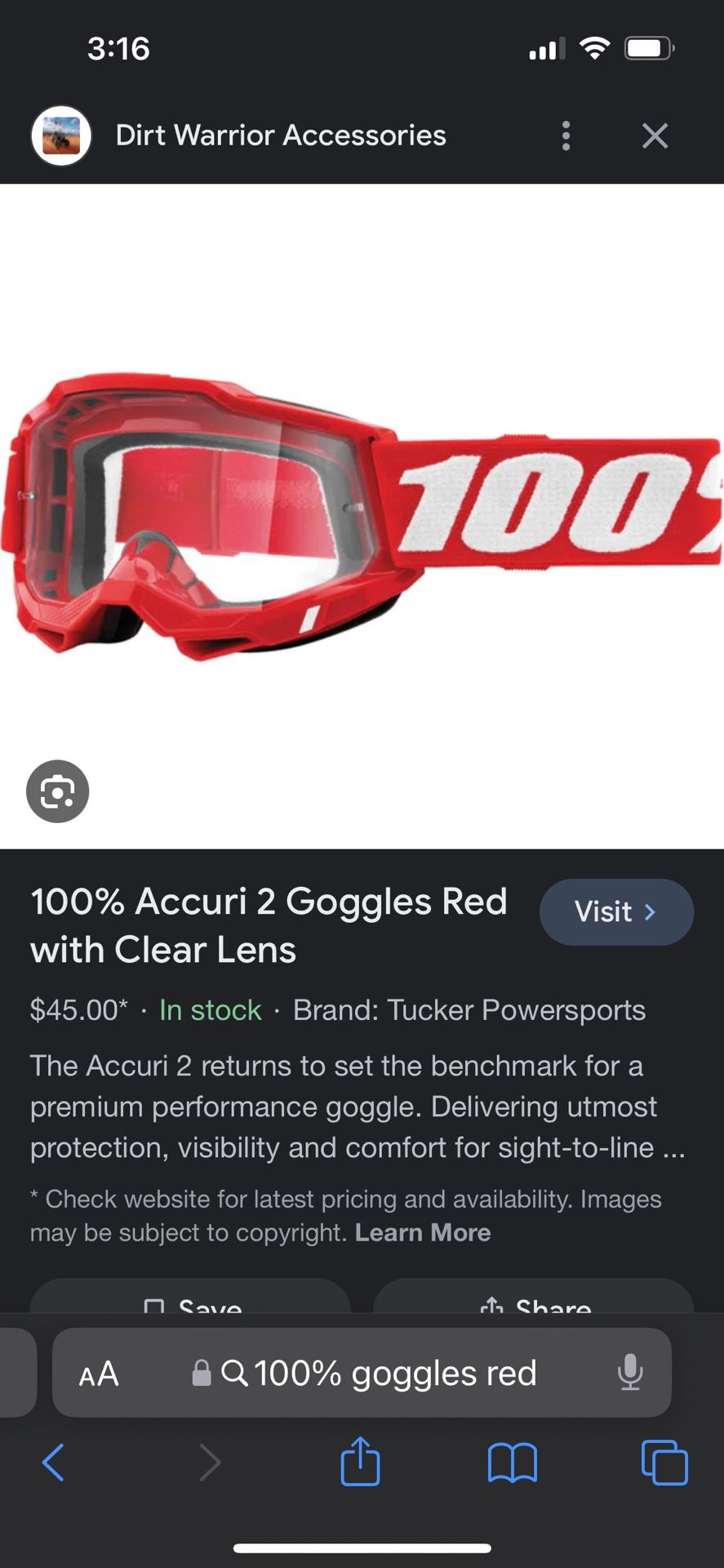 100% Goggles