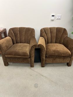 Pair of Brown Velvet Fan-back Arm chairs