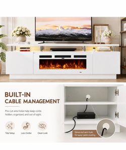 70" TV Stand for Living Room, Entertainment Center & Media Console with Storage, Fits TVs up to 80", Modern TV Cabinet with Shelves, 36" Electric Fire