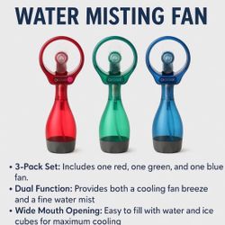 Handheld Water Misting Fans; Battery Powered; 3 fan Pack; O2COOL Deluxe; New Sealed